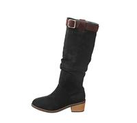 Generisch Women's Boots with Heel, Suede Over-the-Knee Boots, Thick Calf, Sexy Knee High Boots with Buckle, Pointed Toe, Long Shaft Boots, Block Heel, Slip-On Boots, Non-Slip Winter Boots, black, 5 UK
