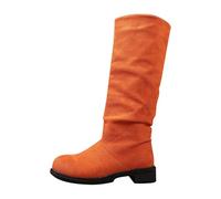 Generisch Women's Boots with Low Block Heel Long Shaft Suede Ankle Boots - Round Toe Comfort Transition Boots Knee High Boots Overknee Boots Casual Shoes for Winter