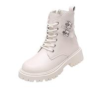 Generisch Women's Boots with Side Zip, Short Ankle Boots with Wide Calf for Women, Plain Non-Slip Platform, Thick Sole, Square Round Toe Shoes, White, 6 UK