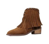 Generisch Women's Boots with Square Toe Fringe Elegant Low Heel for Fashionable - Winter Wardrobe in Everyday Life, brown, 6 UK