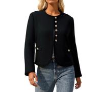 Generisch Women's Bouclé Jacket in Classic Style - Elegant Short Jacket with Gold Buttons | Timeless Box Jacket for Business and Leisure, style_l01 black, S