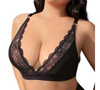 Generisch Women's Bra Without Underwire Sexy Lace Bra Thin Cup Bra Deep V-Neck Bustier Mesh Bralette Spaghetti Minimiser Bras Comfortable Lace Underwear Triangle Bra
