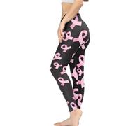Generisch Women's Breast Cancer Awareness Motif Leggings High-Waist Tummy Control Stretch Slim Fit Yoga Pants for Gym Wear and Safety of Women, Style/N01 Black, XXL