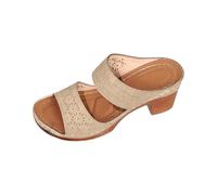 Generisch Women's Breathable Lightweight One-Word Open Toe Thick Heel Slippers Women's Shoes 43 Black, beige, 9 UK