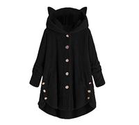 Generisch Women's Button Coat Solid Tops Hoodie Plus Size Loose Sweator Blouse Mourning Clothing, black, 3XL