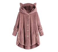 Generisch Women's Button Coat Solid Tops Hoodie Plus Size Loose Sweator Blouse Mourning Clothing, pink, S