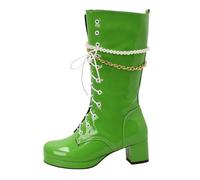 Generisch Women's Candy Coloured Medium High Boots with Fresh Pearls Tassel Chunky Heel Large Leather Boots, Green, 5 UK