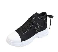 Generisch Women's Canvas Shoes High Top Platform Trainers Heart Zip Trainers Goth Casual Shoes Non-Slip Fabric Shoes Airy Skater Shoes Harajuku Streetwear Y2K Leisure Shoes, Style M01 Black, 4.5 UK