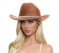 Generisch Women's Cap Black Men's and Women's Wool Hats Western Cowboy Top Hat Three Rhinestones 2025nhut Dots Girls, brown, One Size