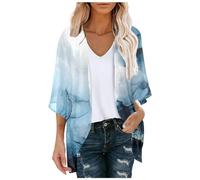 Generisch Women's Cardigan Chiffon Floral Print with Puff Sleeves as Loose Cover-Up Casual Blouse Top Elegant Casual Look, navy, S