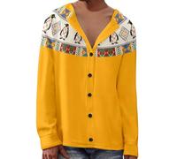 Generisch Women's Cardigan with Penguin Pattern - Lightweight Cardigan with V-Neck | Transition Jacket with Button Placket and Jacquard Border, style_f05 yellow, 5XL
