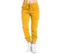 Generisch Women's Cargo Leisure Trousers with Pockets Elastic Waist for Comfortable Freedom of Movement in Everyday Urban Adventures, yellow, M
