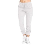 Generisch Women's Cargo Leisure Trousers with Pockets Elastic Waist for Comfortable Freedom of Movement in Everyday Urban Adventures, White, M