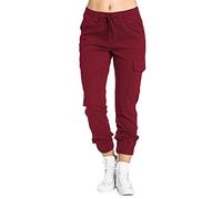 Generisch Women's Cargo Leisure Trousers with Pockets Elastic Waist for Comfortable Freedom of Movement in Everyday Urban Adventures, Wine Red, L