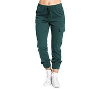 Generisch Women's Cargo Leisure Trousers with Pockets Elastic Waist for Comfortable Freedom of Movement in Everyday Urban Adventures, Green, S