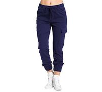 Generisch Women's Cargo Leisure Trousers with Pockets Elastic Waist for Comfortable Freedom of Movement in Everyday Urban Adventures, navy, L