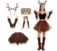 Generisch Women's Carnival Costume Adult with Brown Tulle Skirt, Reindeer Headband Deer Face Tattoo, Leg Warmers Arm Warmers, Fancy Dress Costumes for Carnival, Christmas Costume