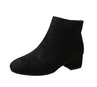 Generisch Women's Casual Ankle Boots Suede Short Boots Elegant Pointed Slip On Boots Ankle Boots with Zip Autumn Winter Women's Ankle Boots Block Heel Transition Boots, black, 7 UK