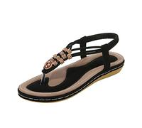 Generisch Women's Casual Bohemian Band Sandals Pearl Elastic Beach Women's Shoe String Women Sandals, black, 9 UK