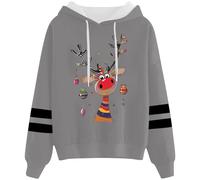 Generisch Women's Casual Christmas Print Drawstring Hoodie with Diamond Pattern, gray, L