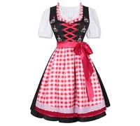 Generisch Women's Casual Embroidery Dress Straps Waist Short Sleeve Round Neck Apron Dress Three Piece Dress Set, pink, S