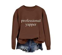 Generisch Women's Casual Fashion English Mama Print Crew Neck Long Sleeve Pullover Sweatshirt Layered Look Women's Large Sizes, brown, XL