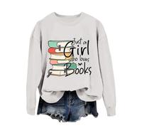 Generisch Women's Casual Fashion Librarian is Just A Girl Who Books Casual Long Sleeve Pullover Sweatshirt Without, White, XL