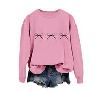 Generisch Women's Casual Fashion Trend Bow Tie Strap Print Crew Neck Long Sleeve Pullover Sweatshirt Cool Trousers For Teenage Girls, pink, L