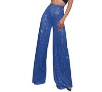 Generisch Women's Casual Glitter Sequin High Waist Wide Leg Flared Trousers Nightclub Clothing Carnival Costume Women's Trousers, blue, M