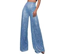 Generisch Women's Casual Glitter Sequin High Waist Wide Leg Flared Trousers Nightclub Clothing Trousers Outdoor Women, blue, L