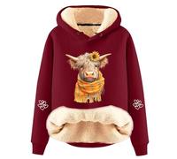 Generisch Women's casual hoodie with charming cow motif as a fashionable long-sleeved sweatshirt for optimal comfort in winter, Wine Red, XXL