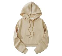 Generisch Women's Casual Loose Sweatshirt Strap Split Long Sleeve Crop Top Hoodie Black, beige, S