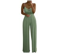 Generisch Women's Casual Plain Two Beads Straps Heart-Shaped V-Neck High Waist Trousers Jumpsuit Trousers Summer Elegant Playsuit Jumpsuit, Army Green, S