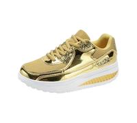 Generisch Women's Casual Shoes, Trainers, Walking Shoes with Cushioning, Platform, Breathable Mesh Trainers with Glitter in Gold and Silver, Lightweight Hiking Shoes with Round Toe, gold, 5 UK