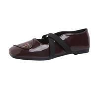 Generisch Women's Casual Shoes with Square Toe Elastic Straps for Everyday Use as well as Comfortable Casual Shoes with Flat Sole, Wine Red, 5 UK
