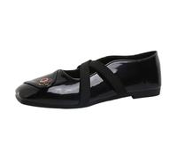 Generisch Women's Casual Shoes with Square Toe Elastic Straps for Everyday Use as well as Comfortable Casual Shoes with Flat Sole, black, 8.5 UK