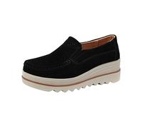 Generisch Women's Casual Shoes with Wedge Heel, Platform Loafers, Women's Plain Slip-On Shoes, Elegant Outdoor Shoes, Soft Suede Low Shoes, Soft Soles, Trainers, Thick Sole, Moccasins, black, 7 UK