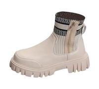 Generisch Women's Casual Short Winter Independent Boots with Large Slip On Sock Boots, White, 7 UK