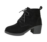 Generisch Women's Casual Solid Colour Lace-Up Ankle Boots with Block Heel High Large Size Short Boots, black, 8 UK