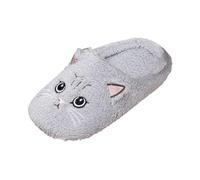 Generisch Womens Cat Print Slippers Fluffy Comfortable Open Toe Flat Indoor Cozy Winter Shoes Ideal For Relaxing Days, gray, 8.5 UK