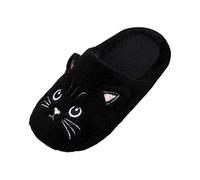 Generisch Womens Cat Print Slippers Fluffy Comfortable Open Toe Flat Sole Ideal Indoor Cozy Winter Shoes for Women Warm Casual Loafers Cute Design, black, 7 UK