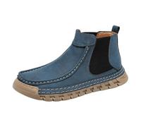 Generisch Women's Chelsea Boot with Textured Mesh Insert and Robust Tread Sole - Flat Ankle Boots with Leather Look | Versatile Everyday Shoe for Autumn and Winter, Style X01 Blue, 3.5 UK