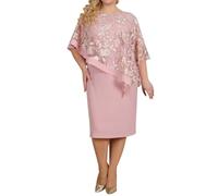 Generisch Women's Chiffon Cape Dress Knee-Length Elegant Evening Dress with Transparent Overlay Seduction for Cocktail Parties, red, L