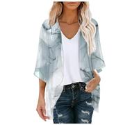 Generisch Women's Chiffon Cardigan with Floral Print Puff Sleeves as Casual Cover-Up or Elegant Blouse for Everyone, navy, M