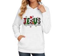Generisch Women's Christian Christmas Hoodie with 'Jesus' Lettering, Hoodie with Religious Motif and Quilted Look, Sweatshirt with Kangaroo Pocket for Advent Season, Style_n05 White, L