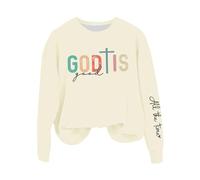 Generisch Women's Christian Message Cropped Sweatshirt - Short Pullover with 'God is Good' Saying | Casual Top with Faith Statement, style_a01 beige, M