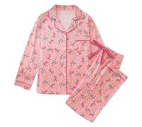 Generisch Women's Christmas Candy Cane Pyjamas - Green Long Sleeve Pyjamas for the Holidays | Two Piece Sleepwear with Bow Detail, style_n03 red, S