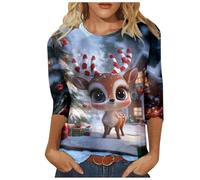 Generisch Women's Christmas Penguin Series Thermal Underwear Quarter Sleeve, yellow, XL