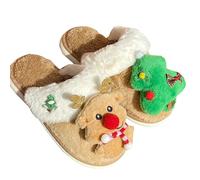 Generisch Women's Christmas Slippers with Closed Toe Flat Bottom for Ultimate Comfort at Home in the Cold Season, khaki, 5 UK