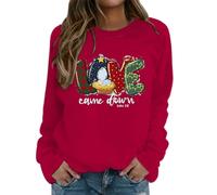 Generisch Women's Christmas Sweatshirt Christian Love - Nativity Scene and Bible Verse Pullover | Faith Statement for Advent, style_r10 red, M